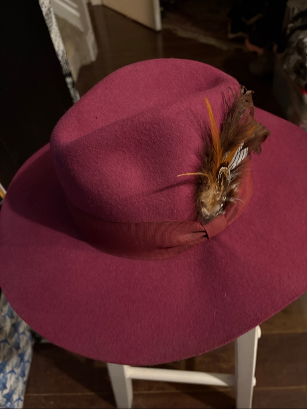 Icing Women's Burgundy Felt Fedora with Feather Accent